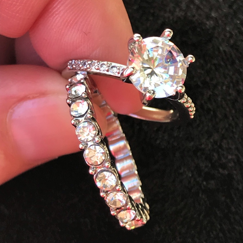 Sterling Silver ring band engagement set - Picture 2 of 8